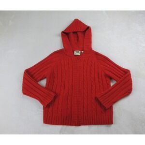 Carraig Donn Sweater Womens Large Orange Wool Knit Full‎ Zip Hooded Ireland